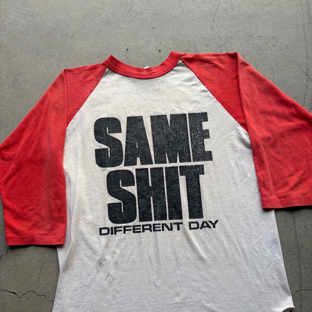 Vintage 80s Miller Same Shit Different Day Raglan Baseball Shirt Red White L